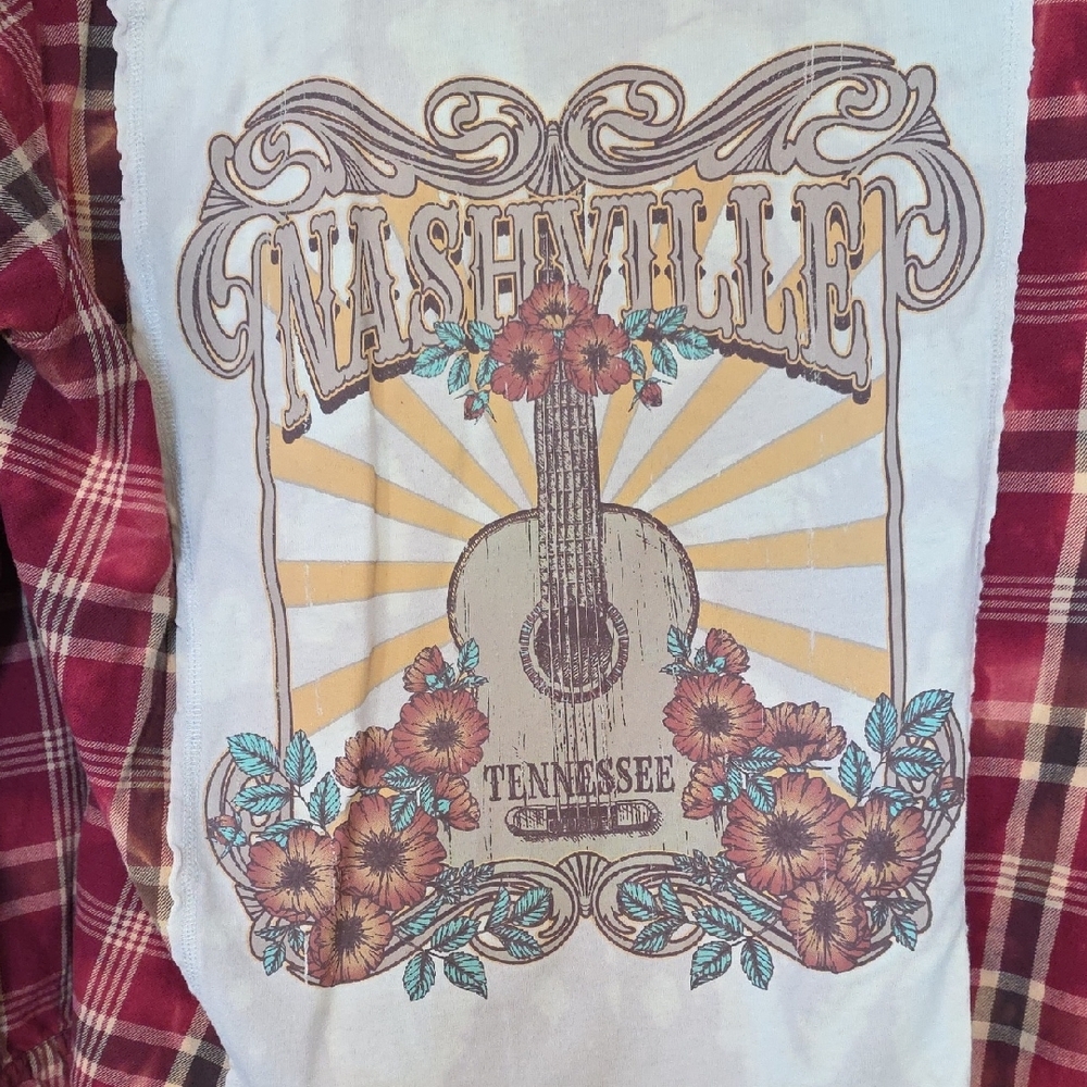 Plaid Nashville Graphic Women's Blouse - Picture 2 of 3